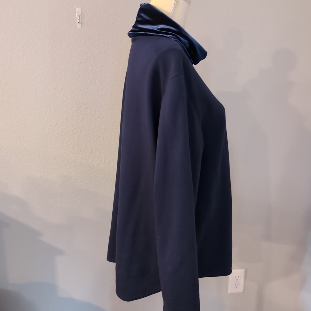 Coldwater Creek Women's‎ Petite XL Cotton Blend Shirt W/ Velvet Turtle Neck Navy - Picture 4 of 5